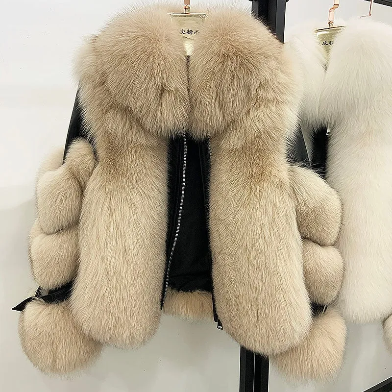 Women's Genuine Sheepskin Leather & 100% Authentic Fur Coat