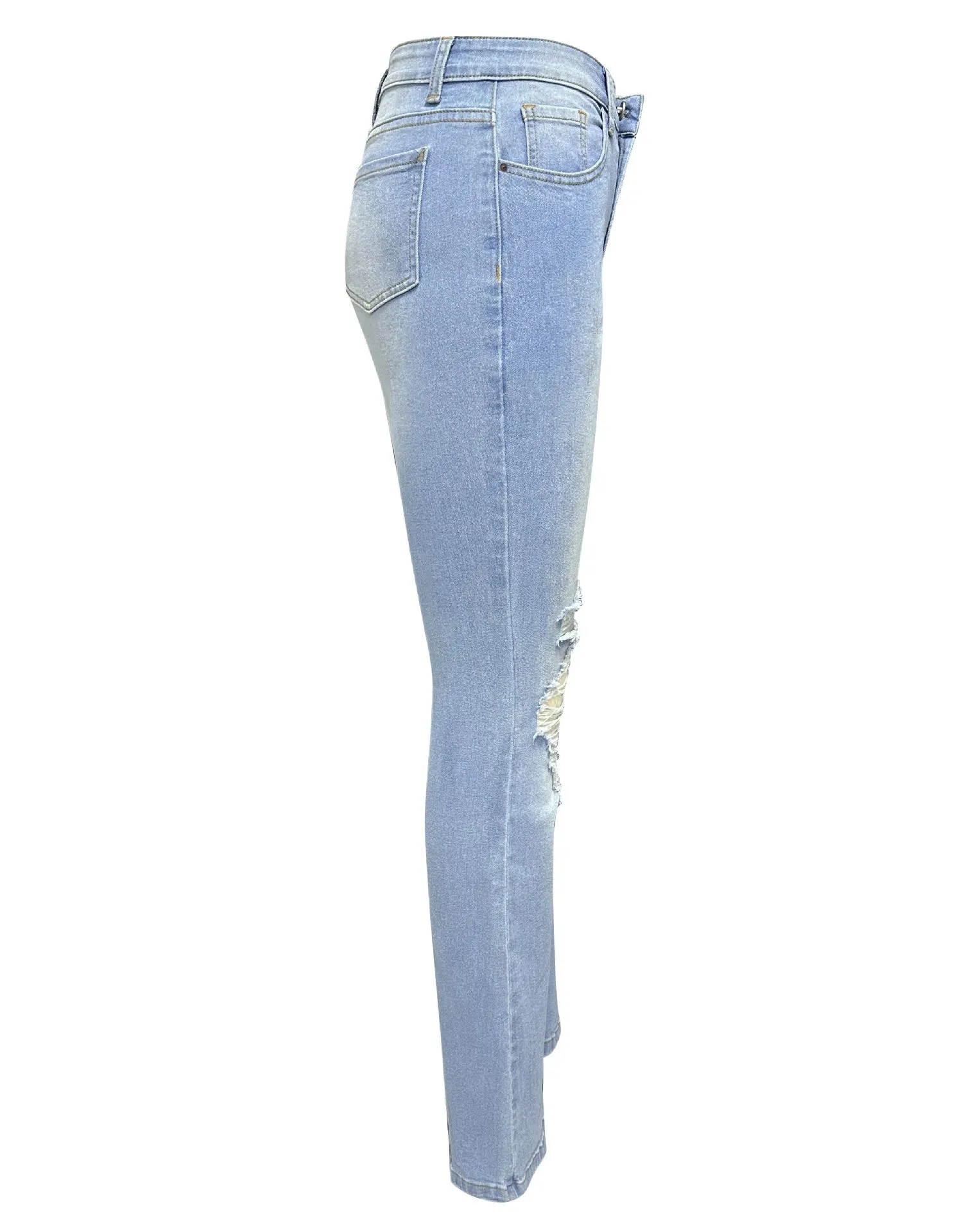 Women's High Waist Flare Jeans with Holes Y2K Denim Trousers