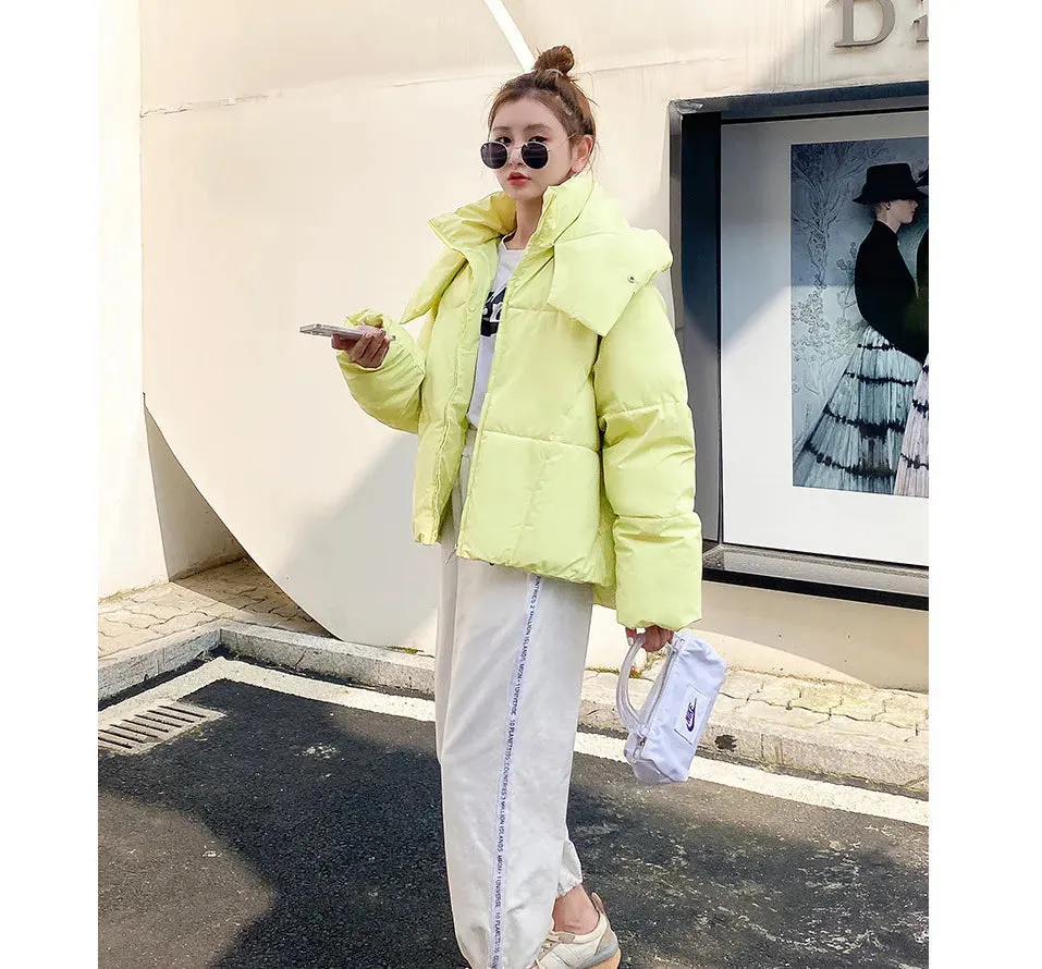Women's Quilted Winter Jacket Fluffy Hooded Bread Down Jacket Thick Loose Short Puffer Coat Jacket