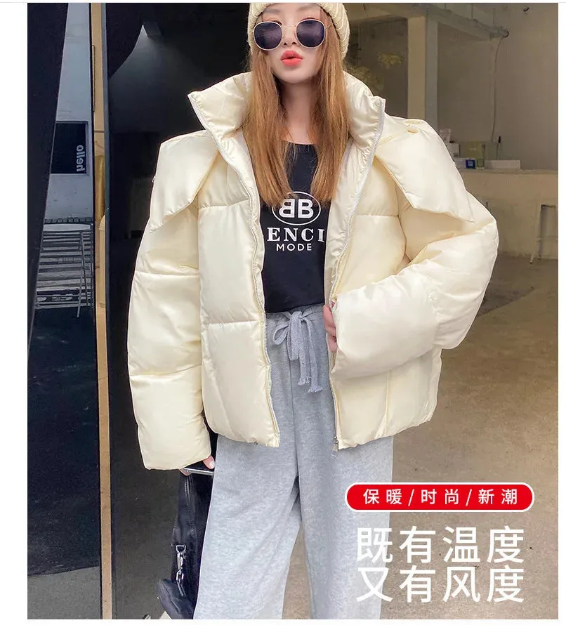 Women's Quilted Winter Jacket Fluffy Hooded Bread Down Jacket Thick Loose Short Puffer Coat Jacket