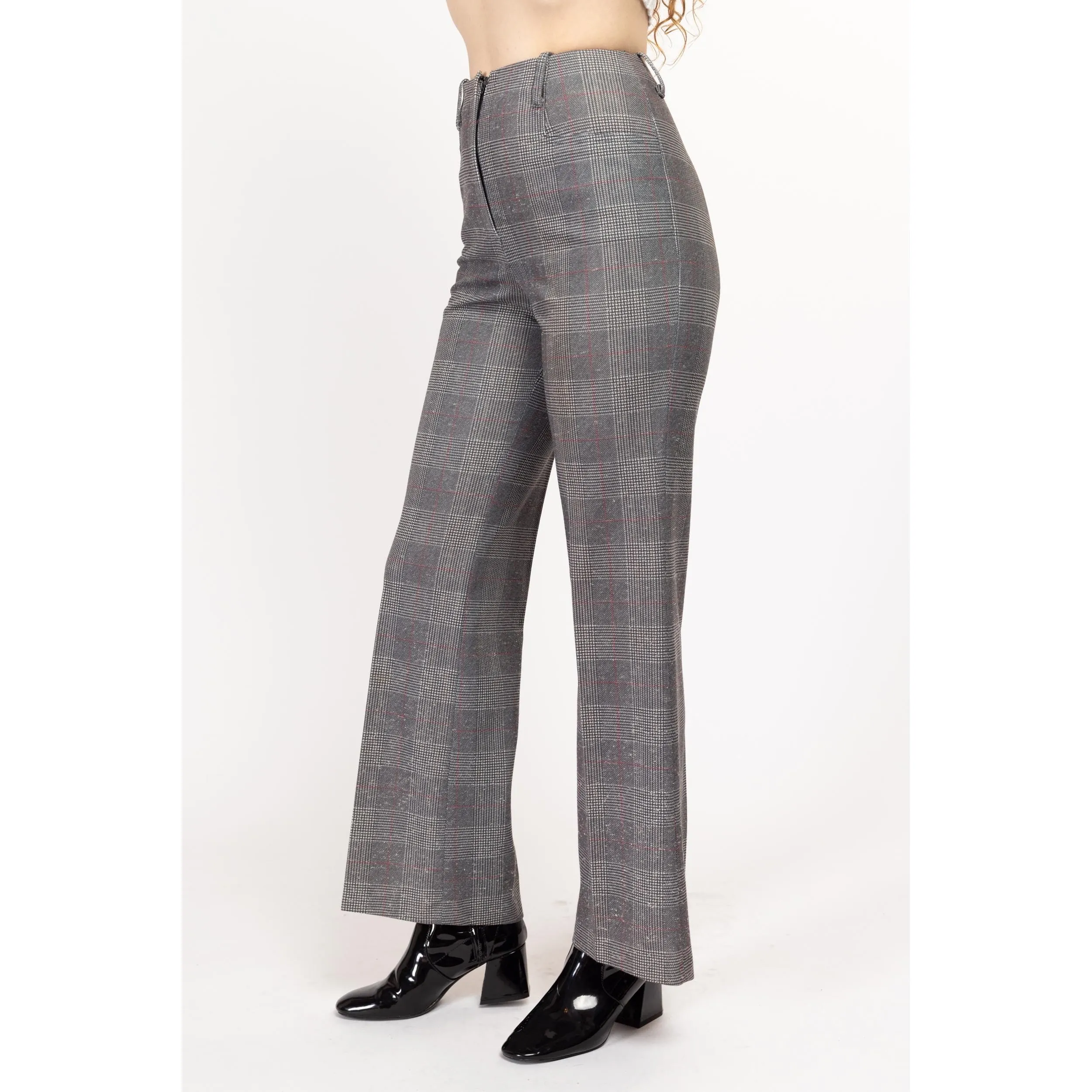 XS 70s Grey Plaid High Waisted Pants 24.5"