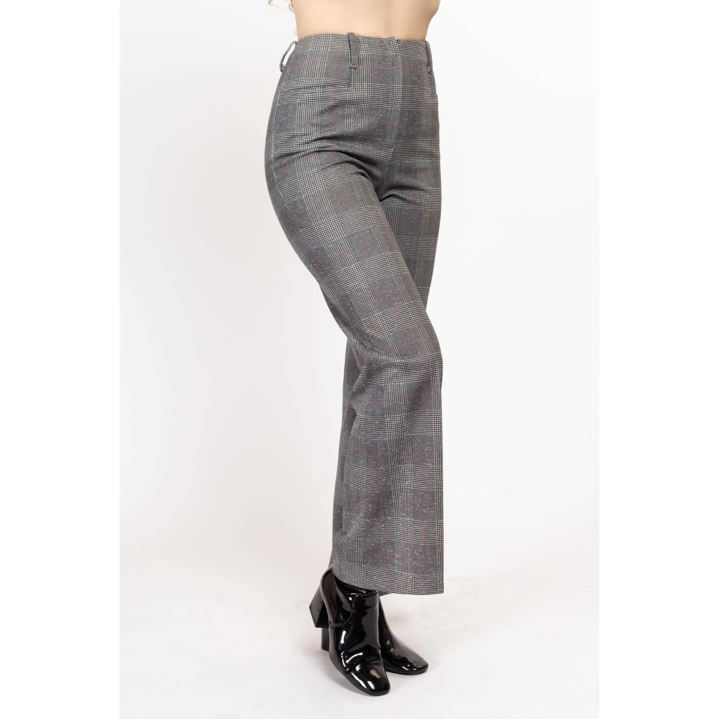 XS 70s Grey Plaid High Waisted Pants 24.5"