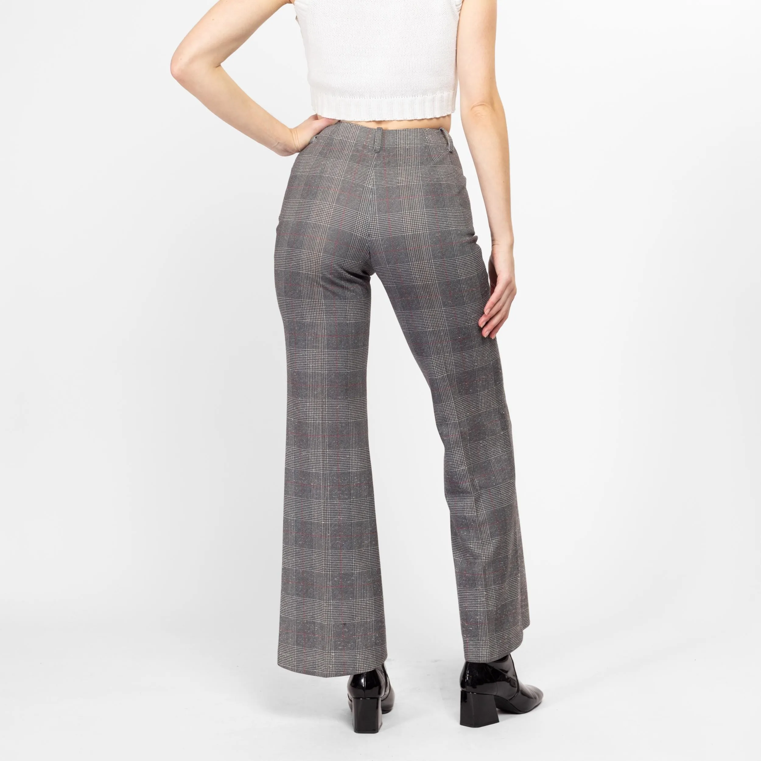 XS 70s Grey Plaid High Waisted Pants 24.5"