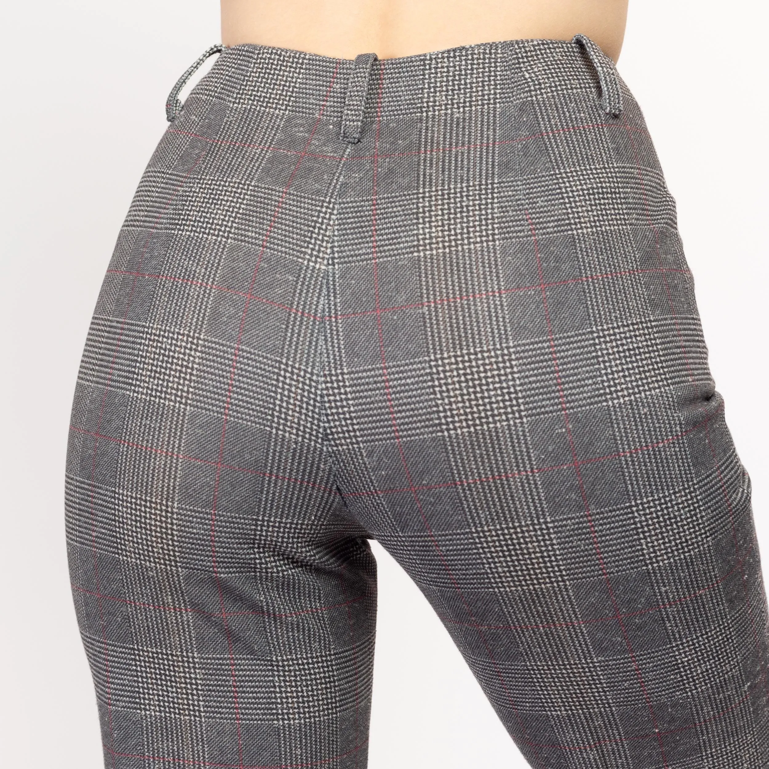 XS 70s Grey Plaid High Waisted Pants 24.5"