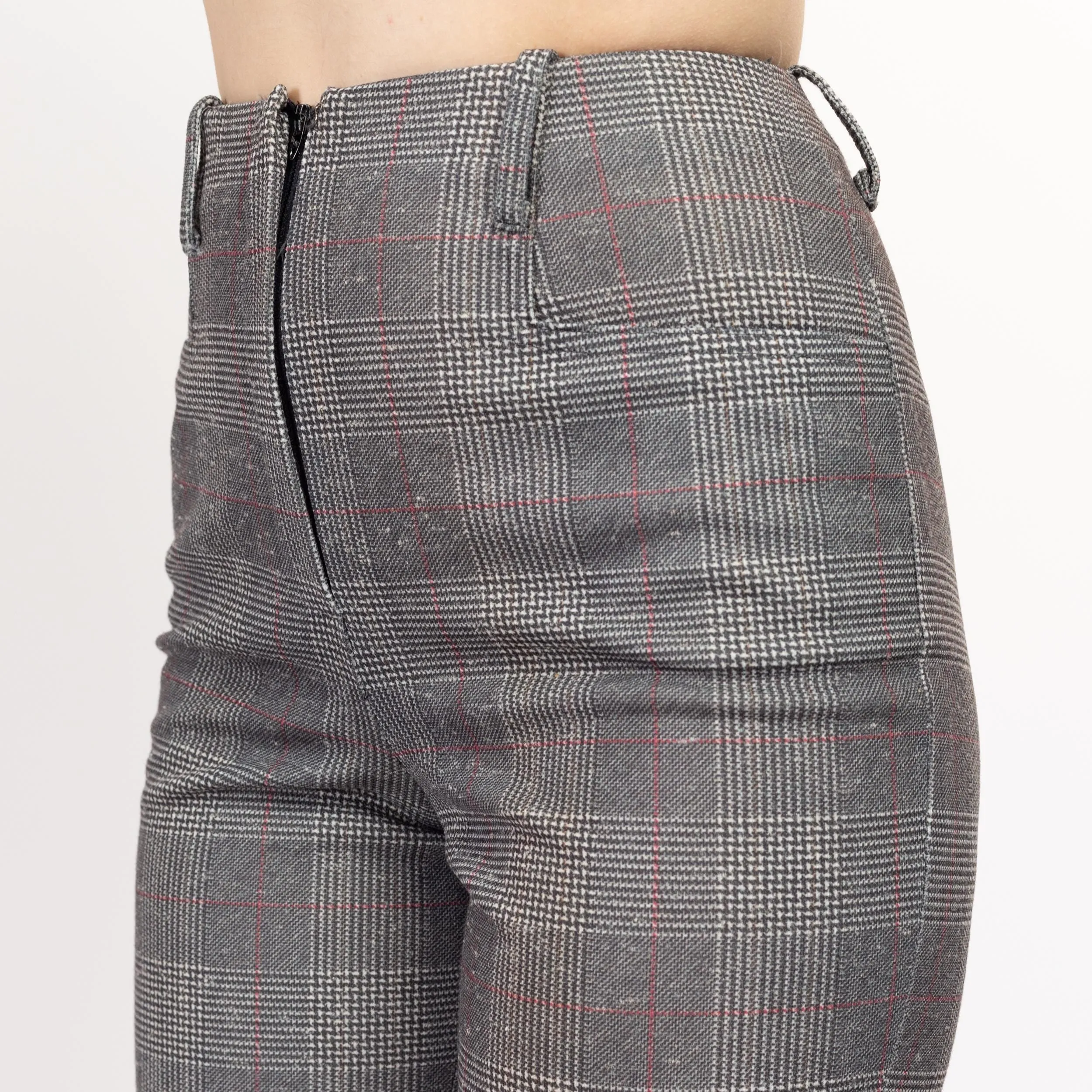 XS 70s Grey Plaid High Waisted Pants 24.5"