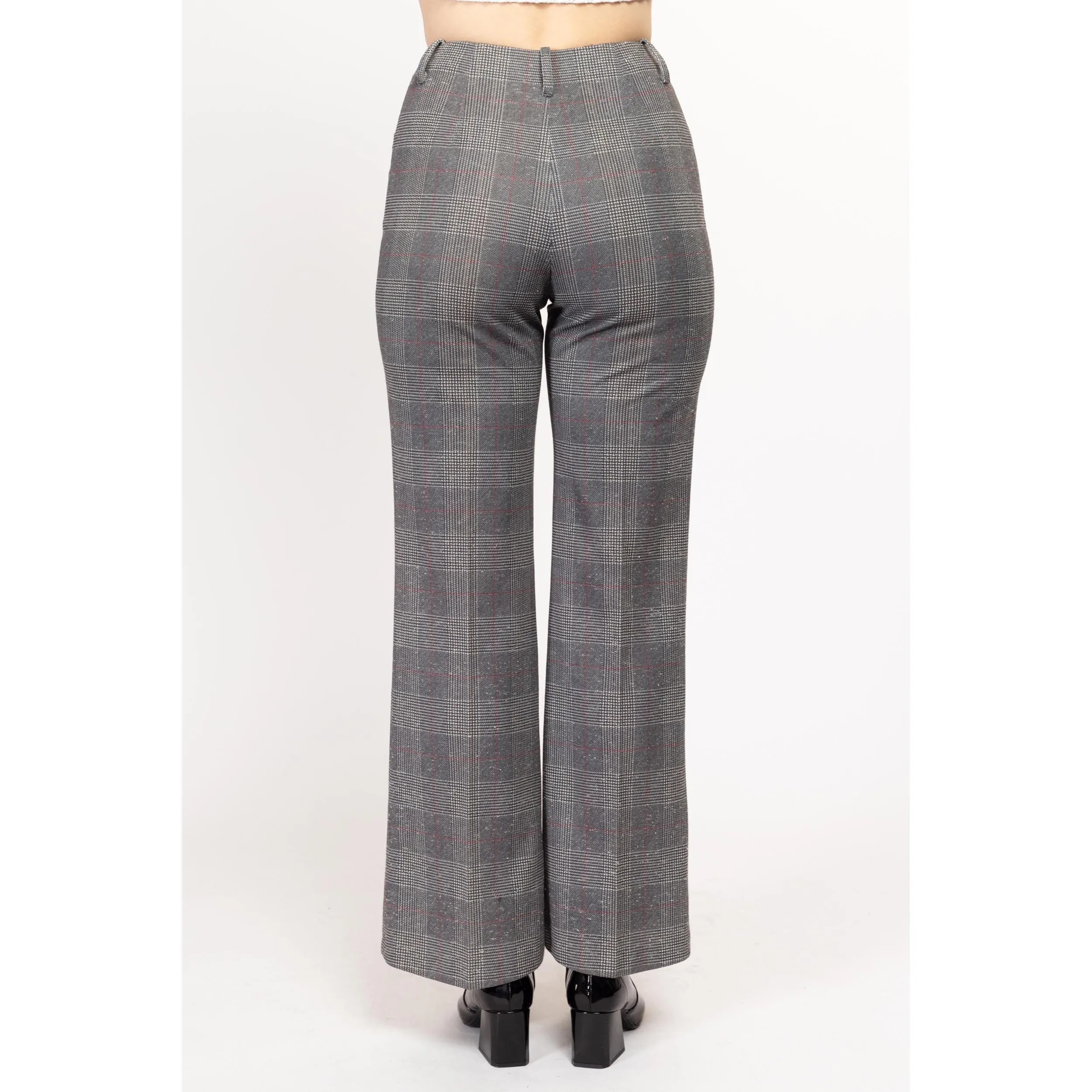 XS 70s Grey Plaid High Waisted Pants 24.5"
