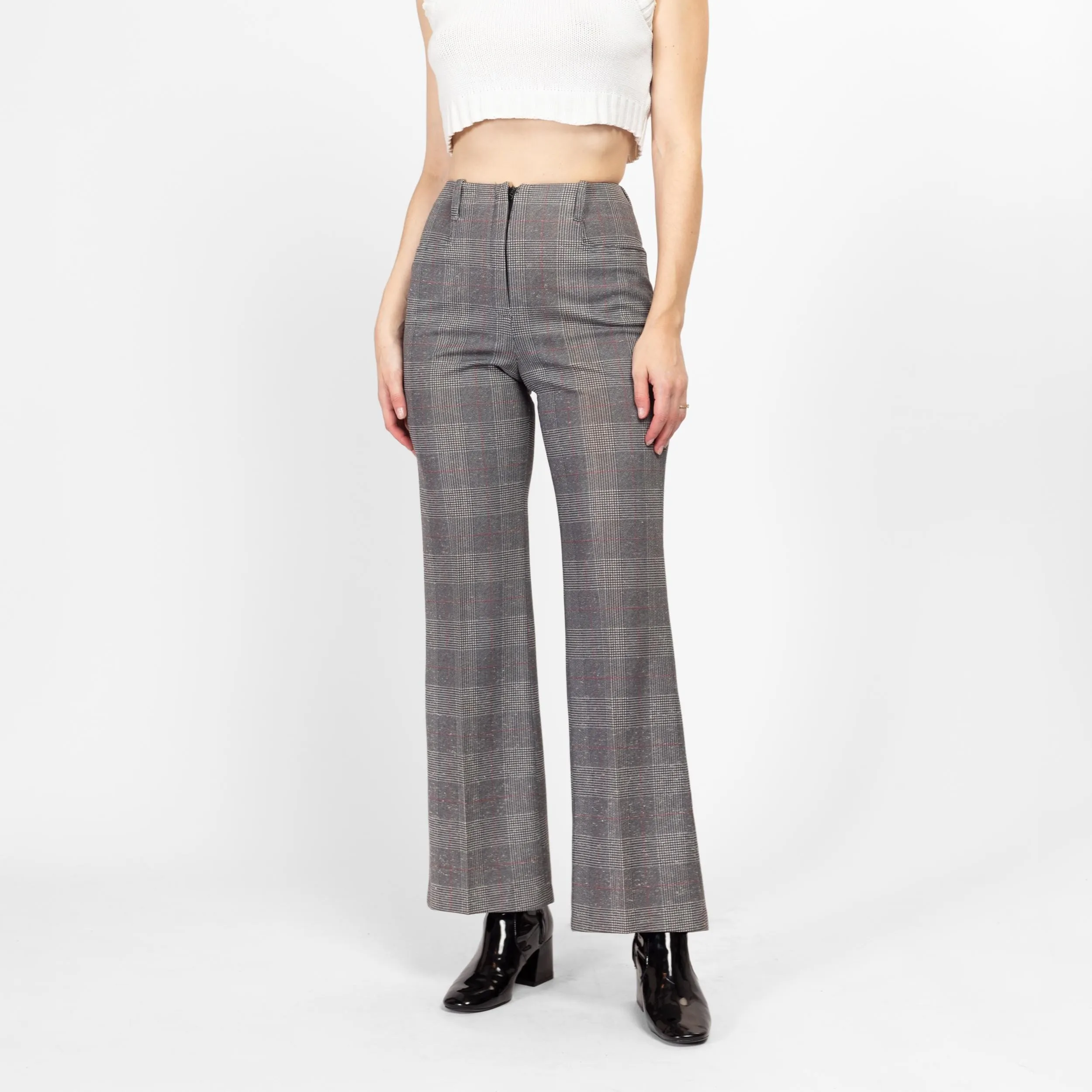 XS 70s Grey Plaid High Waisted Pants 24.5"