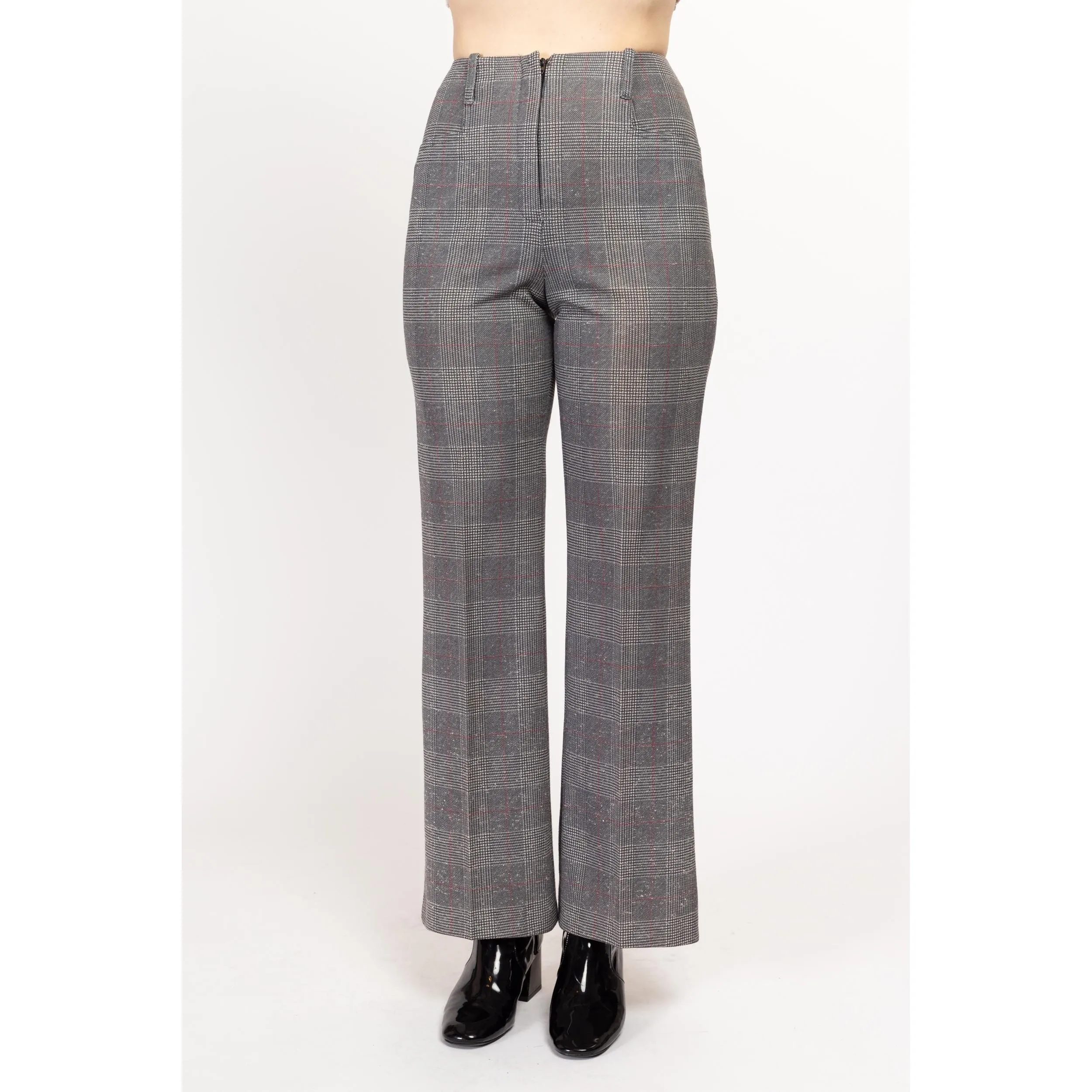 XS 70s Grey Plaid High Waisted Pants 24.5"