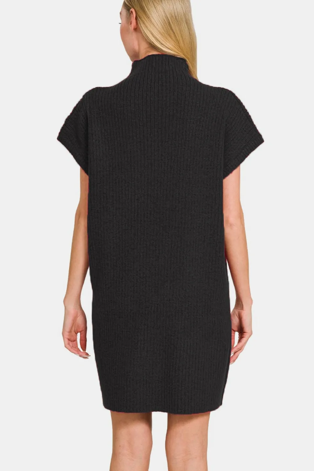 Zenana Short Sleeve Sweater Mini Dress - Black