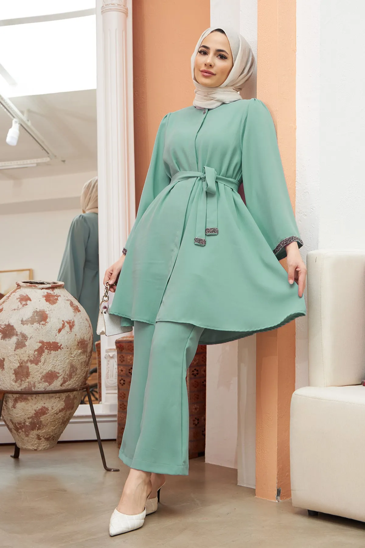 ZRF Women Spanish Flared Pants Tunic Set - Mint - Luton